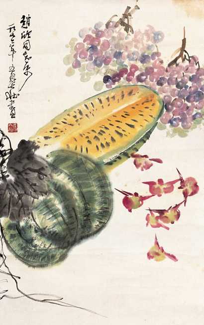 张大壮 1972年作 瓜果消暑图 立轴